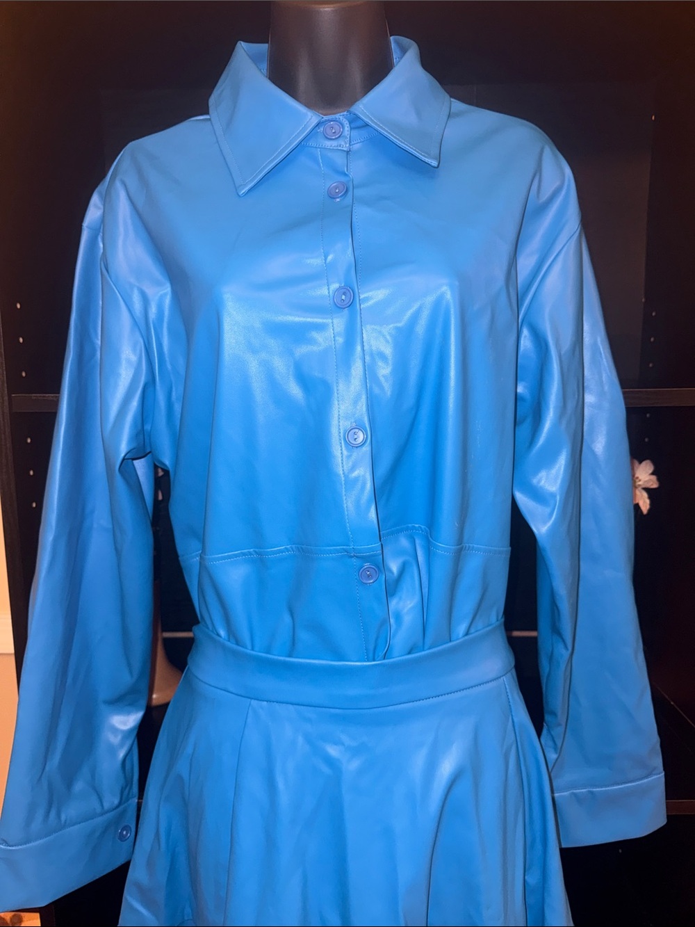 Leena Vibrant Blue Faux Leather Two-Piece Set